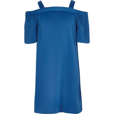 Girls blue cold shoulder dress